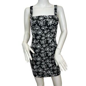 Forever 21 Mini Dress S Sleeveless Black White Floral Fitted Casual Party Summer